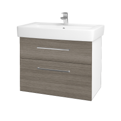 Dřevojas - Umyvadlová skříňka Q MAX SZZ2 80 - N01 Bílá lesk / Úchytka T04 / D03 Cafe (68427E)