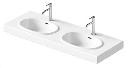 DURAVIT - Balcoon Dvojumyvadlo 130x48 cm, s přepadem, 2 otvory pro baterii, s výpustí, DuraShield, matná bílá (241213AC00)