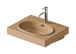 DURAVIT - Balcoon Umyvadlo 60x48 cm, s přepadem, otvor pro baterii, s výpustí, DuraShield, terra (241260AM00)