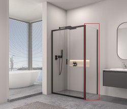 Erga Alpine, pevná stěna pro sprchový kout 90x195 cm, 6mm čiré sklo, černý profil, (ERG-V02-ALPINE-G090-BK)