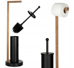 Erga Aurora Black, toaletní WC kartáč s dřevěným držákem na WC papír na postavení 19x19x72,5 cm, hnědá-černá, (ERG-SEP-1004SEPSTLUNA)