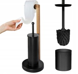 Erga Aurora Small Black, toaletní WC kartáč s dřevěným držákem na WC papír na postavení 19x19x56 cm, hnědá-černá, (ERG-SEP-1340STLAZSBLA)