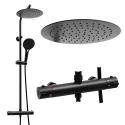 Erga Bergen Therm, sprchová souprava s termostatickou baterií a dešťovou hlavicí 25cm, černá matná, (ERG-YKA-BP.BERGEN-THERM-25-BLK)