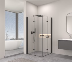 Erga Berlin Double, sprchový kout s dvojitými skládacími dveřmi 120(dveře) x 120(dveře) x 195 cm, 6mm čiré sklo, černý profil, ERG-V02-BERLIN-D120D1… (ERG-V02-BERLIN-D120D12