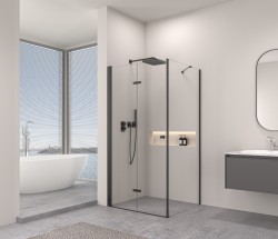Erga Berlin, sprchový kout se skládacími dveřmi 120(dveře) x 70(stěna) x 195 cm, 6mm čiré sklo, černý profil, (ERG-V02-BERLIN-D120G070-CL-BK)