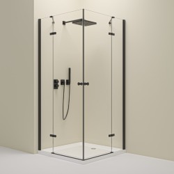 Erga Bern Double, sprchový kout s 2-křídlými dveřmi 70(dveře) x 70(dveře) x 195 cm, 6mm čiré sklo, černý profil, (ERG-V02-BERN-D070D070-CL-BK)