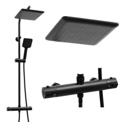 Erga Bodo Therm, sprchová souprava s termostatickou baterií a dešťovou hlavicí 23x23cm, černá matná, (ERG-YKA-BP.BODO-THERM-23-BLK)