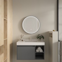 Erga Charlotte, kulaté LED zrcadlo 60cm, černý kovový rám, 1380 lm, 6500K, přední boční osvětlení, (ERG-V01-204-6060-BK)