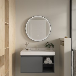 Erga Charlotte, kulaté LED zrcadlo 70cm, černý kovový rám, 1610 lm, 6500K, přední boční osvětlení, (ERG-V01-204-7070-BK)