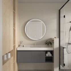 Erga Charlotte, kulaté LED zrcadlo 80cm, černý kovový rám, 1840 lm, 6500K, přední boční osvětlení, (ERG-V01-204-8080-BK)