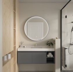 Erga Charlotte, kulaté LED zrcadlo 90cm, černý kovový rám, 2070 lm, 6500K, přední boční osvětlení, (ERG-V01-204-9090-BK)
