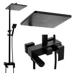 Erga Cube, sprchová súprava s pákovou batériou, vaňovou výlevkou a dažďovou hlavicou 30x30cm, čierna matná, (ERG-YKA-BP.CUBE-30-BLK)