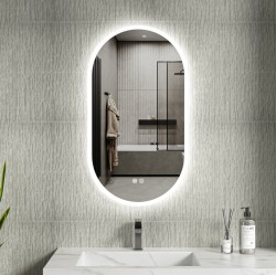 Erga Demi, oválné LED zrcadlo 50x90cm, 3 barvy světla, přední osvětlení, topná podložka proti zapaření, (ERG-V01-DEMI-5090-CL)