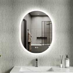 Erga Demi, oválné LED zrcadlo 60x80cm, 3 barvy světla, přední osvětlení, topná podložka proti zapaření, (ERG-V01-DEMI-6080-CL)
