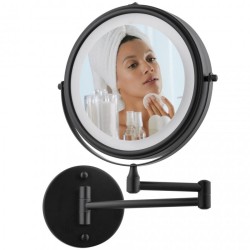 Erga Eda, LED osvětlené kosmetické zrcadlo na make-up ø20 cm, černá matná, (ERG-YKA-CH.EDA-BLK)