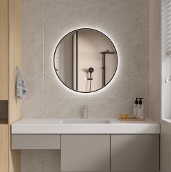 Erga Emma, kulaté LED zrcadlo 60cm, černý kovový rám, 1380 lm, 6500K, zadní osvětlení, (ERG-V01-201-6060-BK)