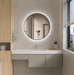 Erga Emma, kulaté LED zrcadlo 70cm, černý kovový rám, 1610 lm, 6500K, zadní osvětlení, (ERG-V01-201-7070-BK)