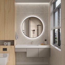 Erga Emma, kulaté LED zrcadlo 80cm, černý kovový rám, 1840 lm, 6500K, zadní osvětlení, (ERG-V01-201-8080-BK)