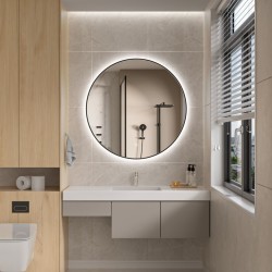 Erga Emma, okrúhle LED zrkadlo 90cm, čierny kovový rám, 2070 lm, 6500K, zadné osvetlenie, (ERG-V01-201-9090-BK)