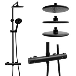 Erga Enza, sprchová súprava s termostatickou batériou a dažďovou hlavicou 20cm, čierna matná, (ERG-YKA-BP.ENZA20-BLK)