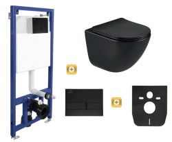 Erga Erga, závěsný set pod omítku Laveo Akan + závěsná WC mísa Lily+ s toaletním sedadlem z duroplastu + splachovací tlačítko, černá matná, ERG-SE… (ERG-SETLAVLILYBKBK)