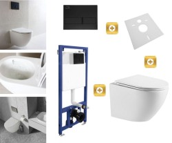 Erga Erga, závěsný set pod omítku Laveo Akan + závěsná WC mísa Lily+ s toaletním sedátkem z duroplastu + splachovací tlačítko, bílá lesklá, ERG-SE… (ERG-SETLAVLILYWHBK)