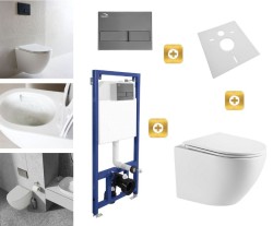 Erga Erga, závěsný set pod omítku Laveo Akan + závěsná WC mísa Lily+ s toaletním sedátkem z duroplastu + splachovací tlačítko, bílá lesklá, ERG-SE… (ERG-SETLAVLILYWHGF)