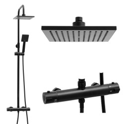 Erga Flova, sprchová souprava s termostatickou baterií a dešťovou hlavicí 20x20cm, černá matná, (ERG-YKA-BP.FLOVA THERM 20 BLK)