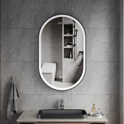 Erga Gwen, oválné LED zrcadlo 50x80cm v černém kovovém rámu, 3 barvy světla, přední osvětlení, vyhřívací podložka proti zapaření, ERG-V01-GWEN-5… (ERG-V01-GWEN-5080-BK)