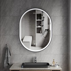 Erga Gwen, oválné LED zrcadlo 60x80cm v černém kovovém rámu, 3 barvy světla, přední osvětlení, vyhřívací podložka proti zapaření, ERG-V01-GWEN-6… (ERG-V01-GWEN-6080-BK)