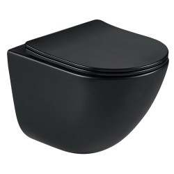 Erga Lily+, závěsná WC mísa 490x370x365mm, Rimless Tornado 2 + toaletní sedátko s pomalým zavíráním, černá matná, (ERG-V03-LILY-TO2-BK)