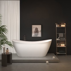 Erga Lina, volně stojící vana 150x73 cm + odtoková zátka, bílá lesklá, (ERG-LINA-150073-WH-WH)