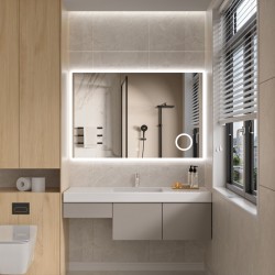 Erga Luna, LED zrcadlo 120x80cm s kosmetickým zrcadlem 3x zvětšení, 3105 lm, 6500K, přední/zadní osvětlení, (ERG-V01-124-1280-00)