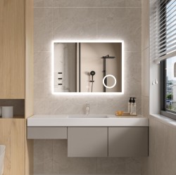 Erga Luna, LED zrcadlo 80x60cm s kosmetickým zrcadlem 3x zvětšení, 2185 lm, 6500K, přední/zadní osvětlení, (ERG-V01-124-8060-00)