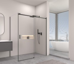 Erga Lynn, sprchový kout s posuvnými dveřmi 90(dveře) x 110(stěna) x 195 cm, 8mm čiré sklo, černý profil, (ERG-V02-LYNN-D090G110-CL-BK)