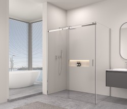 Erga Lynn, sprchový kout s posuvnými dveřmi 90(dveře) x 110(stěna) x 195 cm, 8mm čiré sklo, chromový profil, (ERG-V02-LYNN-D090G110-CL-CR)