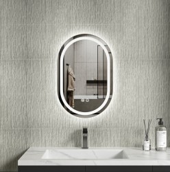 Erga Lyra, oválné LED zrcadlo 40x60cm, 3 barvy světla, přední a zadní osvětlení, vyhřívací podložka proti zapaření, (ERG-V01-LYRA-4060-CL)