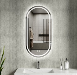 Erga Lyra, oválné LED zrcadlo 50x100cm, 3 barvy světla, přední a zadní osvětlení, vyhřívací podložka proti zapaření, (ERG-V01-LYRA-5010-CL)