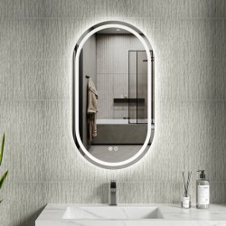 Erga Lyra, oválné LED zrcadlo 50x90cm, 3 barvy světla, přední a zadní osvětlení, vyhřívací podložka proti zapaření, (ERG-V01-LYRA-5090-CL)