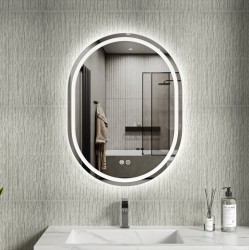 Erga Lyra, oválné LED zrcadlo 60x80cm, 3 barvy světla, přední a zadní osvětlení, vyhřívací podložka proti zapaření, (ERG-V01-LYRA-6080-CL)