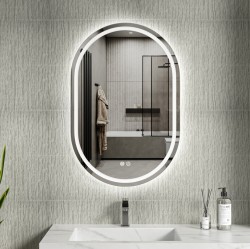 Erga Lyra, oválné LED zrcadlo 60x90cm, 3 barvy světla, přední a zadní osvětlení, vyhřívací podložka proti zapaření, ERG-V01-Lyra-6090-CL (ERG-V01-LYRA-6090-CL)