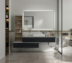 Erga Megan, LED zrcadlo 140x80cm v černém rámu, 3335 lm, 3 barvy světla, zadní osvětlení, (ERG-V01-MEGAN-1480-BK)