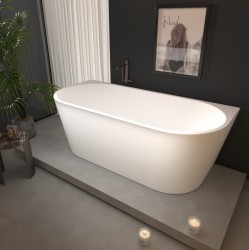 Erga Norah, volně stojící vana ke stěně 170x70 cm + odtoková zátka, bílá lesklá, (ERG-NORAH-170070-WH-WH)