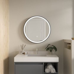 Erga Olivia, kulaté LED zrcadlo 50cm, černý kovový rám, 1150 lm, 6500K, přední osvětlení, (ERG-V01-202-5050-BK)