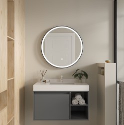 Erga Olivia, kulaté LED zrcadlo 70cm, černý kovový rám, 1610 lm, 6500K, přední osvětlení, (ERG-V01-202-7070-BK)