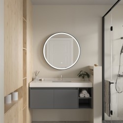 Erga Olivia, kulaté LED zrcadlo 80cm, černý kovový rám, 1840 lm, 6500K, přední osvětlení, (ERG-V01-202-8080-BK)