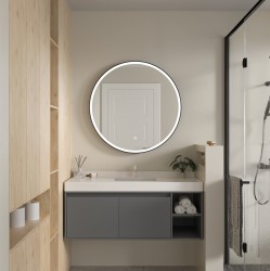 Erga Olivia, okrúhle LED zrkadlo 90cm, čierny kovový rám, 2070 lm, 6500K, predné osvetlenie, (ERG-V01-202-9090-BK)