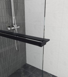 Erga Paris, polička/držák na ručníky pro sprchovou zástěnu (max. 140cm), černá matná, (ERG-V02-PARIS-SHELF-BK)