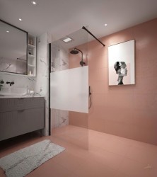 Erga Paris, sprchová zástěna Walk-In 140x200 cm, 8mm čiré/mléčné sklo, černý profil, ERG-V02-PARIS-140x200-MF-BK (ERG-V02-PARIS-140X200-MF-BK)