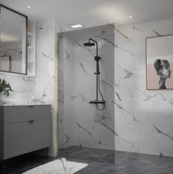 Erga Paris, sprchová zástěna Walk-In 30x200 cm, 8mm šedé sklo, zlatý lesklý profil, ERG-V02-PARIS-030x200-GR-GD